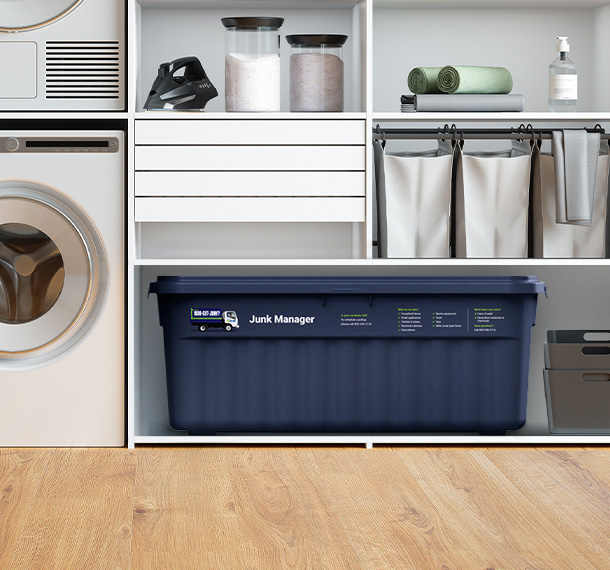 Junk Manager containers can easily be stored anywhere in your home. 